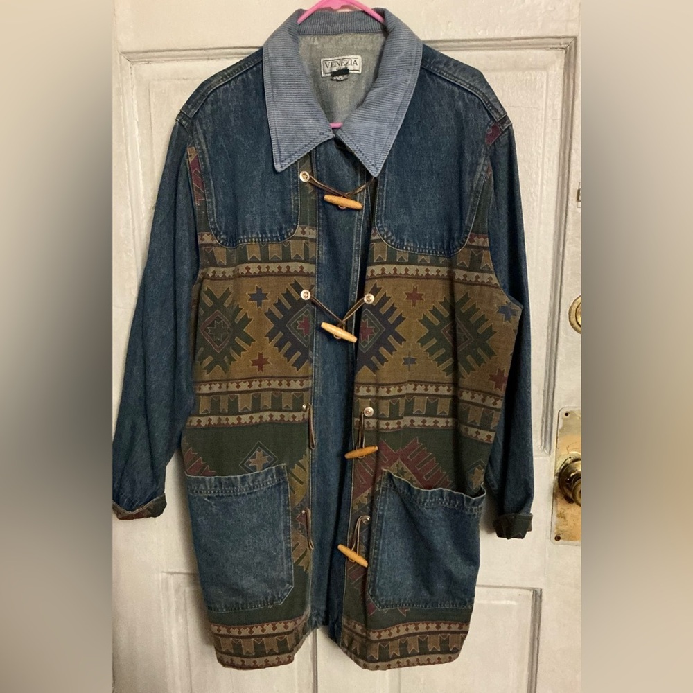 VINTAGE Denim Aztec Pattern Jacket